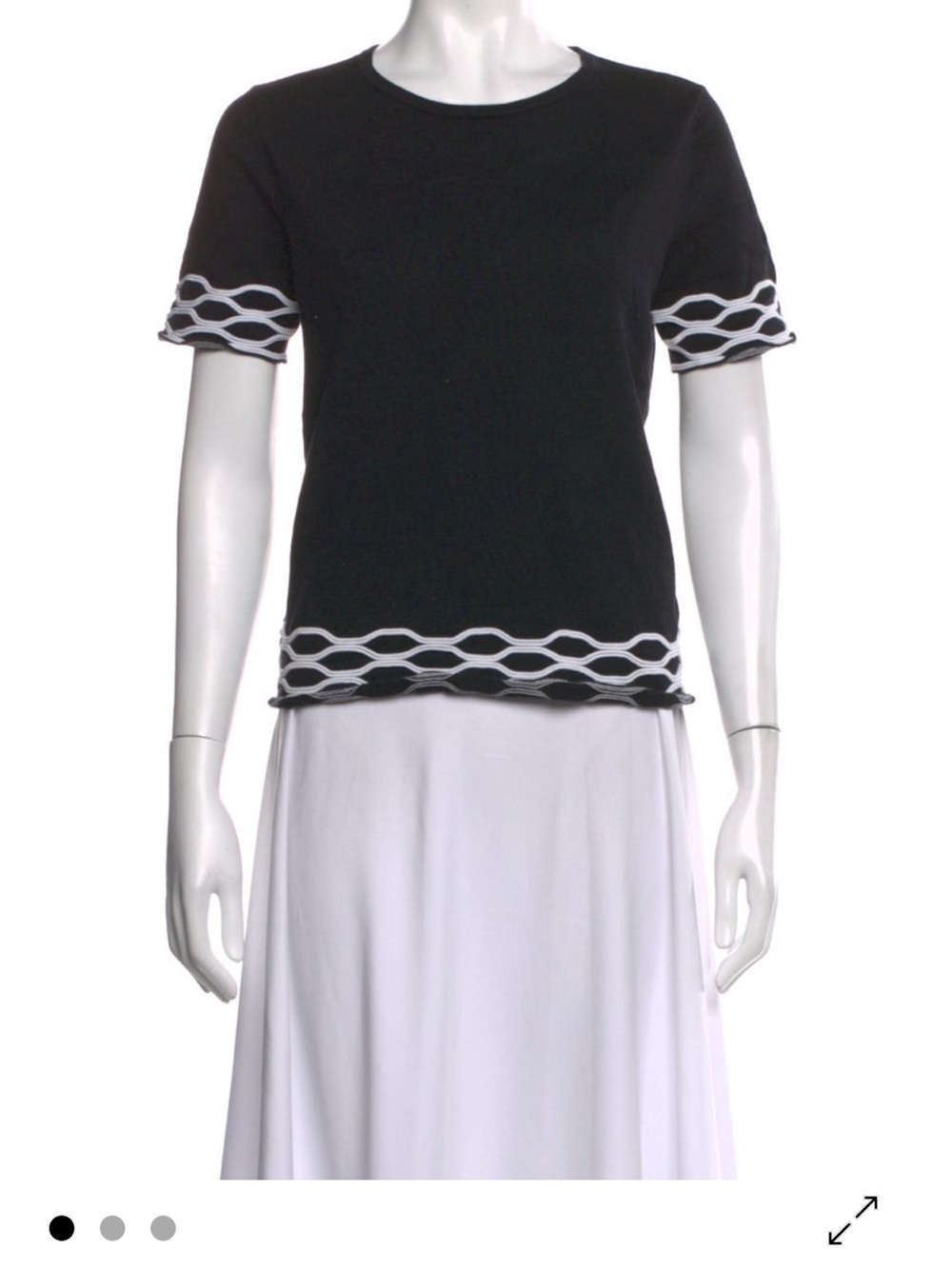 Saks Fifth Avenue Black Short-Sleeve Top with White Wave Trim Accents